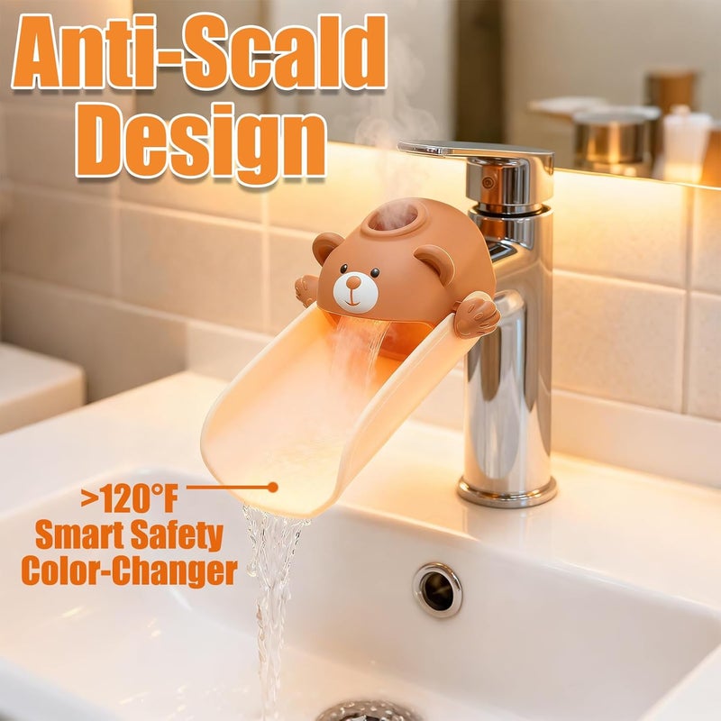 SKYROKU Faucet Extender for Kids, Temperature-Sensitive Faucet Spout Extension for Independent Hand Washing - Cute Bear Design, Fits Most Bathroom & Kitchen Sinks(Brown 2P) - Image 3